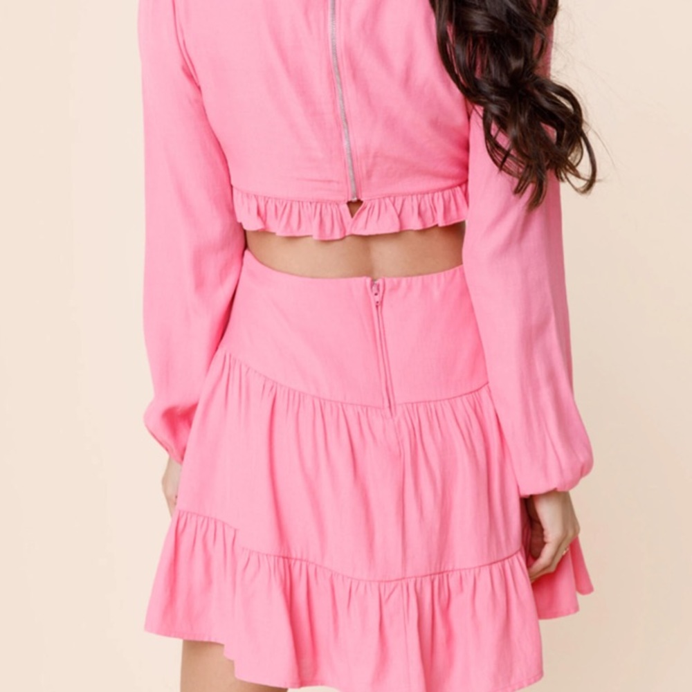 Pink Ruffle Cut Out Mini Dress - Picture 3 of 4